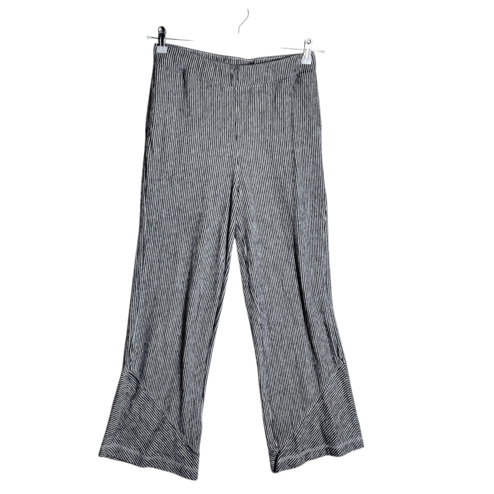 Habitat Clothes to Live In Striped Wide Leg Cotton Pants Black White Small 21563